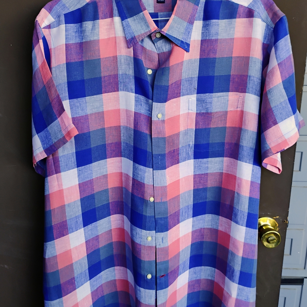 Men's Blue and Pink Plaid Shirt